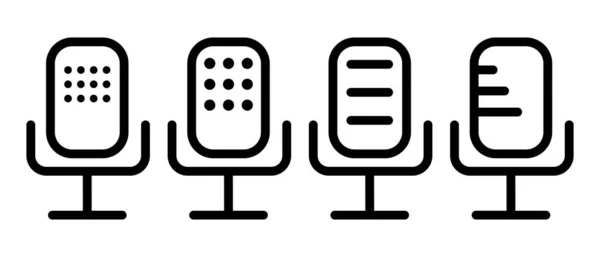 Quatro Estilos Diferentes Microfones Conjunto Ícones Altifalante Podcasts Áudio Vetor — Vetor de Stock