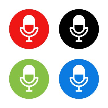 Renkli mikrofon simgeleri seti. Akustik ve ses. Düzenlenebilir vektör.
