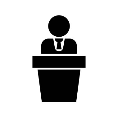 İş adamı konuşma yapıyor. Bir seçim konuşması. Düzenlenebilir vektör.