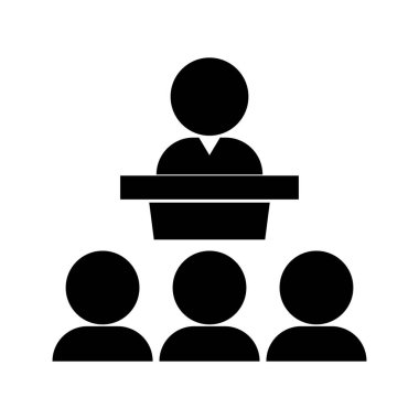 Kalabalığın önünde konuşma yapan bir insan. Düzenlenebilir vektör.