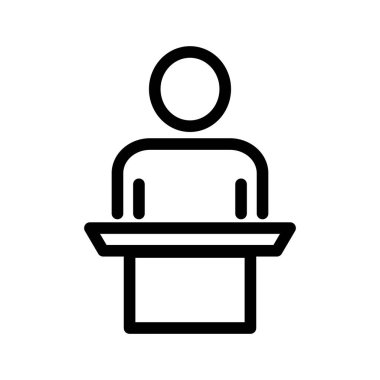 Topluluk önünde konuşma sembolü. Seçim konuşması. Düzenlenebilir vektör.