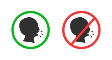 Konuşma yasağı ve izin simgesi seti. Konuşma kısıtlamaları. Düzenlenebilir vektör.