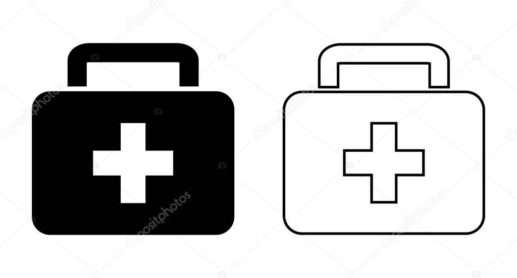 Medical bag icon set. First aid. Editable vector.