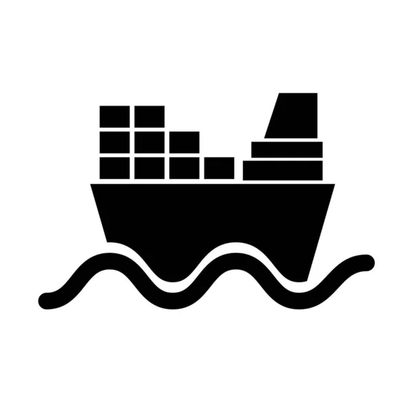 Sea Wave Cargo Ship Silhouette Icon Editable Vector — Stockvector