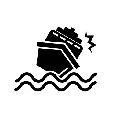 Sinking ship silhouette icon. Ship in collision. Editable vector.