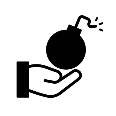 Bomb and hand icon. Editable vector.