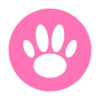 Round pink paw icon. Paw button. Cat footprints. Editable vector.
