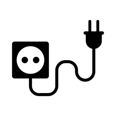 Outlet silhouette icon connected to a socket. Charging. Editable vector.