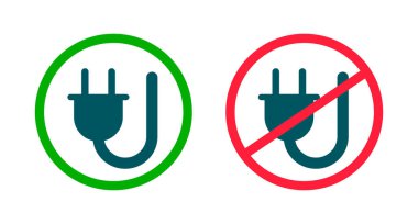 Outlet available sign and outlet not available sign. Charging permitted and charging prohibited sign set. Power supply permission icon set. Editable vector.