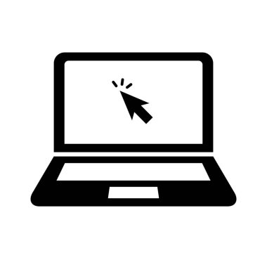 Laptop icon with mouse cursor clicking on screen. Editable vector.