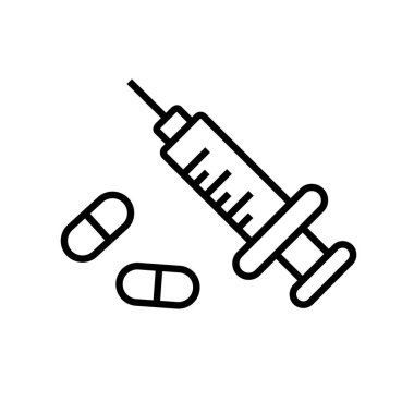 Syringe icon and capsule drug icon. Editable vector.