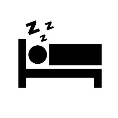 Sleeping person and bed silhouette icon with zzz snoring sign. Editable vector.