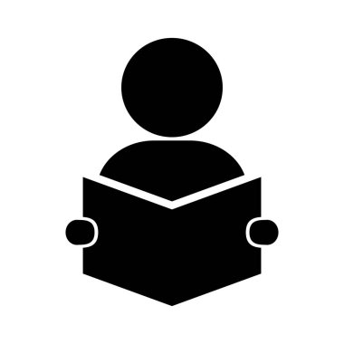 Siluet simgesi okunuyor. Kitap okuyan biri. Düzenlenebilir vektör.