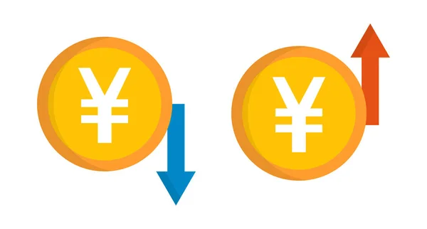 Yen Débil Yen Fuerte Icono Conjunto Aumento Del Precio Del — Vector de stock