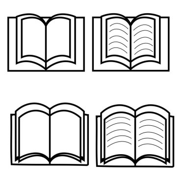Web kitabı simgeleri 4set. kitap vektör tasarımı. Kitap simgeleri koleksiyonu. işaret tasarımı. En iyi tasarımcı koleksiyonu grafik kaynağıdır