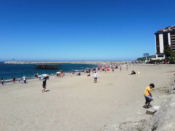Люди Проводять Чудові Хвилини Пляжі Своїми Сім Ями Друзями Оточення — стокове фото