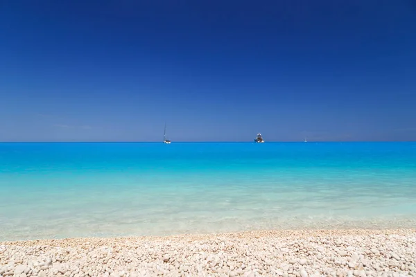 Fantástica Vista Para Praia Myrtos Com Água Azul Turquesa Mar — Fotografia de Stock