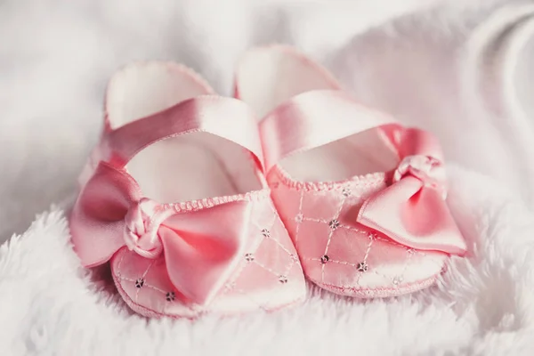 Clothing Newborn Pair Cute Baby Pink Shoes Bow Girls White — Stock Photo, Image