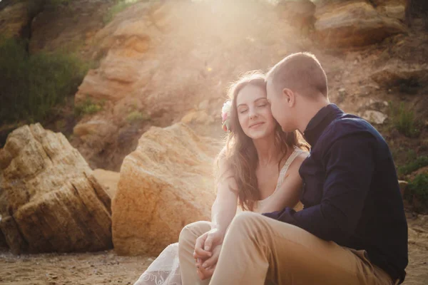 Outdoor Beach Wedding Ceremony Close Stylish Happy Romantic Couple Together — Stock Photo, Image