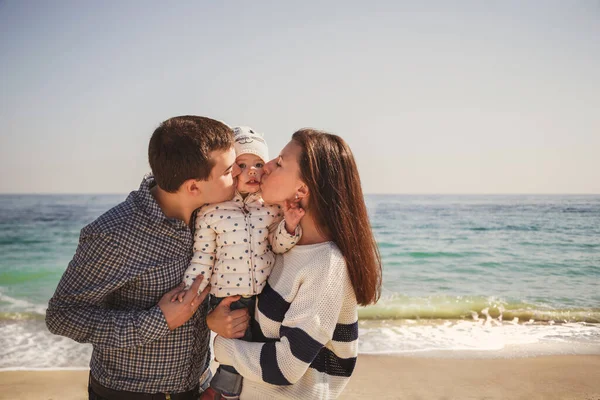 Young Happy Loving Family Small Kid Middle Kissing Each Other — Stockfoto