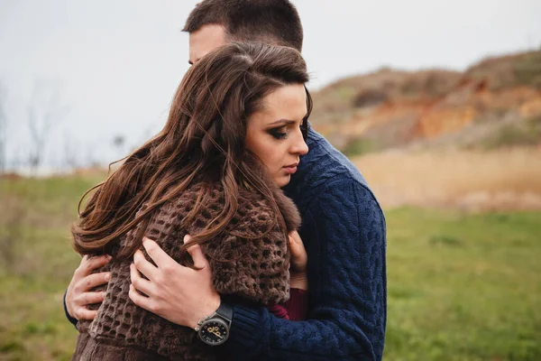 Close Romantic Attractive Young Couple Hugging — стоковое фото