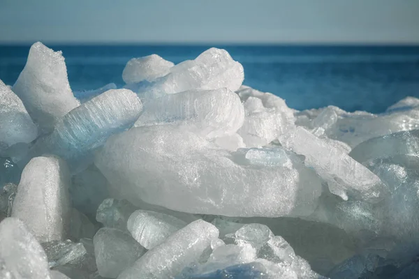 Close Broken Pieces Sea Ice Coast — Stockfoto