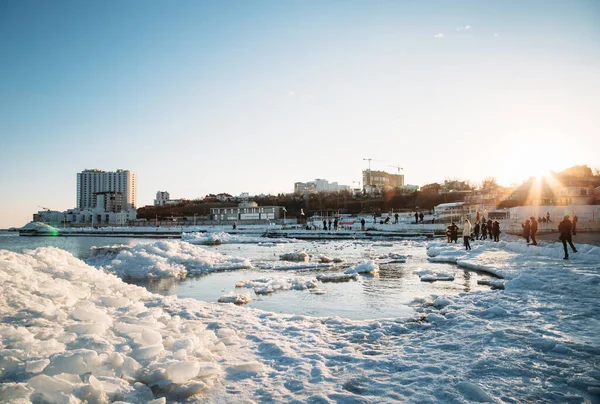 Odessa Ukraine February 2017 Frozen Coast Black Sea Covered Ice — Stockfoto