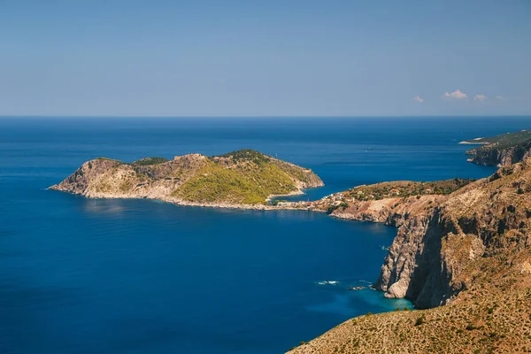 Top View Dark Blue Ionian Sea Asos Village Assos Peninsula — Stok fotoğraf