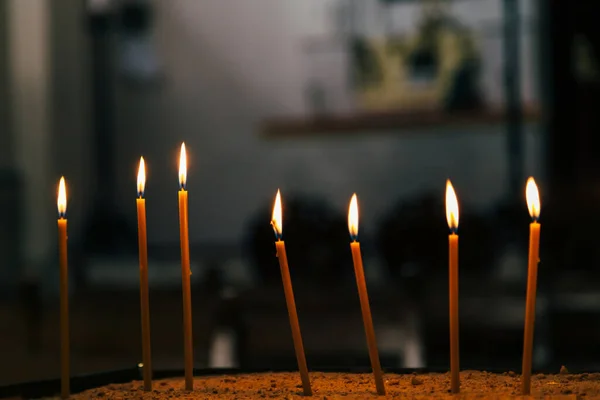 Burning Candles Church Dark Background Details Orthodox Christian Church — Foto Stock