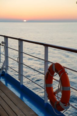 Adriatic sea - September, 10 2018: Safety life-buoy ring at the open deck of MS Marella Celebration cruise ship.
