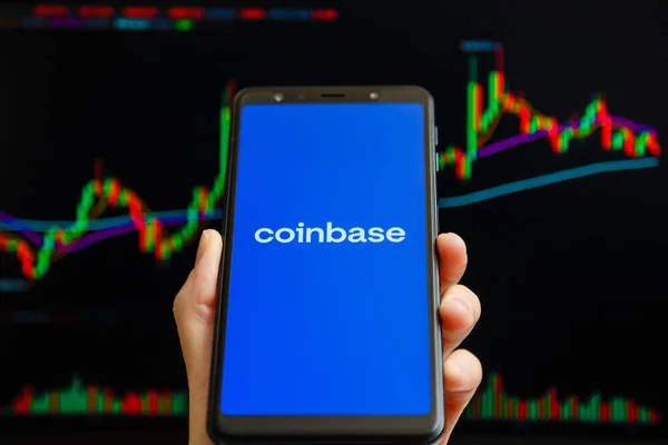 Украина Одесса Октября 2021 Года Мобильное Приложение Coinbase Работающее Экране — стоковое фото