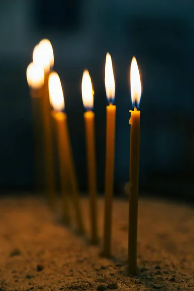 Burning Candles Church Dark Background Details Orthodox Christian Church — Fotografia de Stock