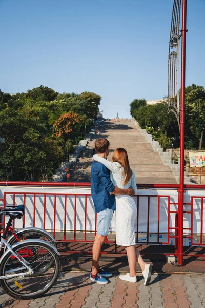 Odessa Ukraine August 2015 Cute Young Beautiful Hipster Couple Travel — Stockfoto