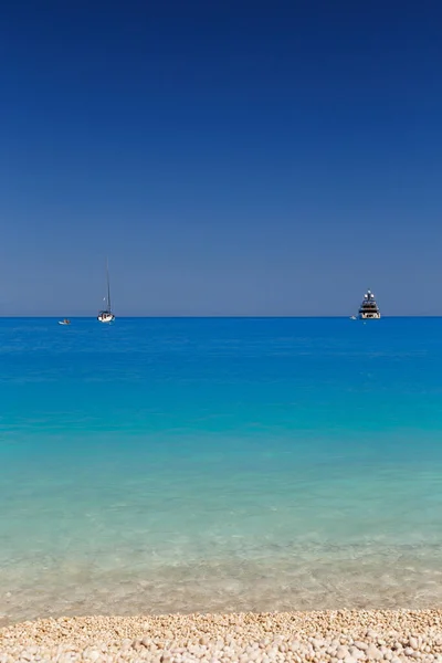 Close View Myrtos Beach Turquoise Blue Water Greek Islands Summer — Fotografia de Stock