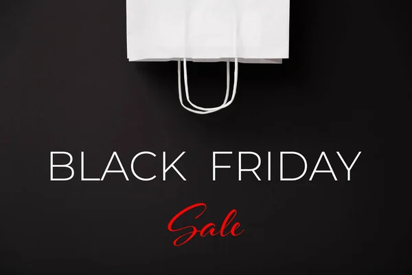 Black Friday Sale Blank White Paper Bag Isolated Black Background — Stock Photo, Image