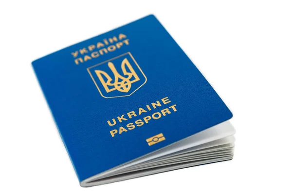 New Ukrainian Blue International Biometric Passport Identification Chip Fingerprints Isolated — Fotografia de Stock