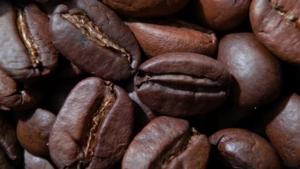 Röstkaffee Nahaufnahme Von Kaffeesamen Makro Trieb Von Kaffeebohnen Italienischer Kaffee — Stockvideo