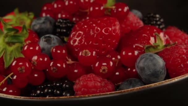 Makró Nézet Különböző Típusú Piros Gyümölcsök Makró Élelmiszer Organikus Élelmiszer — Stock videók