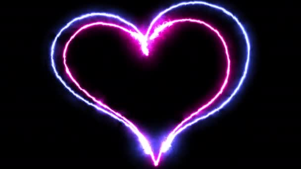 2つの輝く炎は 2つの心を描き テキストの愛を書きます 赤いハートビートの魅惑的なアニメーション 愛の概念 — ストック動画