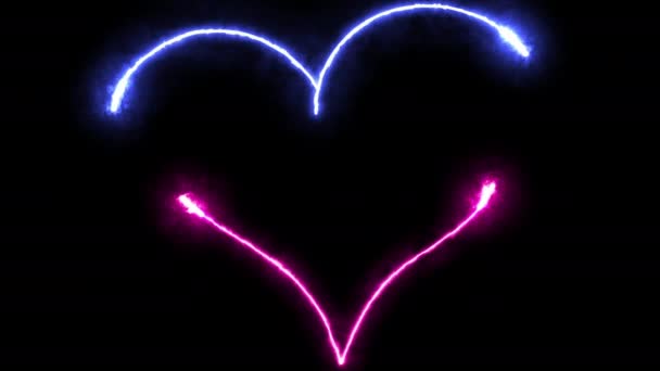 2つの輝く炎は2つの心を描きます 赤いハートビーティングのアニメーションを脈動させます バレンタインデーのコンセプト — ストック動画