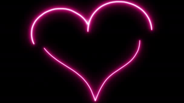 Buon San Valentino Segno Luminoso Neone Animazione Pulsante Cuore Rosa — Video Stock