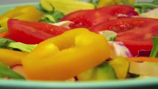 Macro Food Verse Salade Met Groenten Gezond Voedsel Gezond Eten — Stockvideo