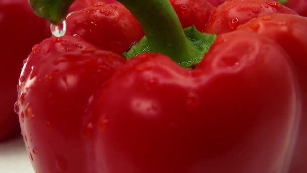 Макро Деталі Свіжого Червоного Перцю Концепція Здорового Харчування Органічна Свіжа — стокове відео