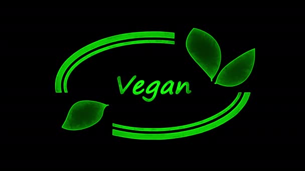 Веганская Пищевая Анимация Логотип Вегана Здоровой Пищи Иконка Изолирована Черном — стоковое видео