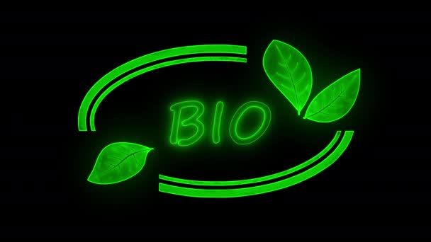 Bio Animation Logo Dla Bio Zdrowej Ikony Żywności Izolowane Czarnym — Wideo stockowe