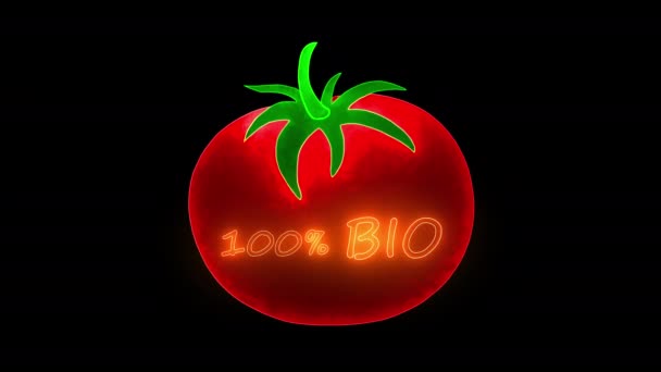 Bio food animation.logo pro bio zdravé potraviny ikona izolované na černém pozadí. Ekologický produkt. Zdravá nálepka na jídlo. Grafická animace pohybu videa 4K.
