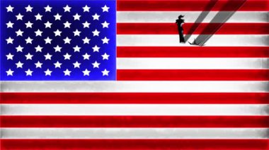 Amerikan bayrağıyla arka planda Özgürlük Anıtı 'nın silueti var. Amerika' yı seviyorum. New York 'u seviyorum..