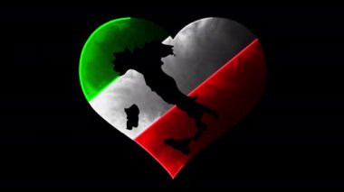 Love Italy. Black Italy haritası kalp atışları üzerine. Bayrak unsuru, country love video.