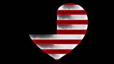 Amerikan bayrağıyla çarpan bir kalbin içindeki Amerika haritası. Bizi sev. Bayrak unsuru, country love video.