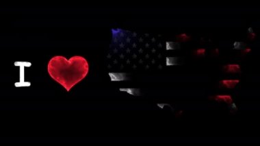 Kırmızı kalpli Usa animasyonunu seviyorum. Amerika Birleşik Devletleri bayrağını, aşk bayrağını, ülke sevgisi videosunu seviyorum..